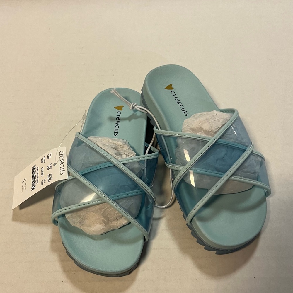 J. Crew Slides Girls Crewcuts Cross-Strap Pool Slides in Blue Sz 10 NWT